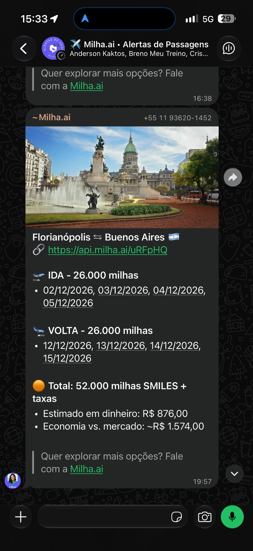Alerta real: Florianópolis e Buenos Aires por 52.000 milhas Smiles ida e volta