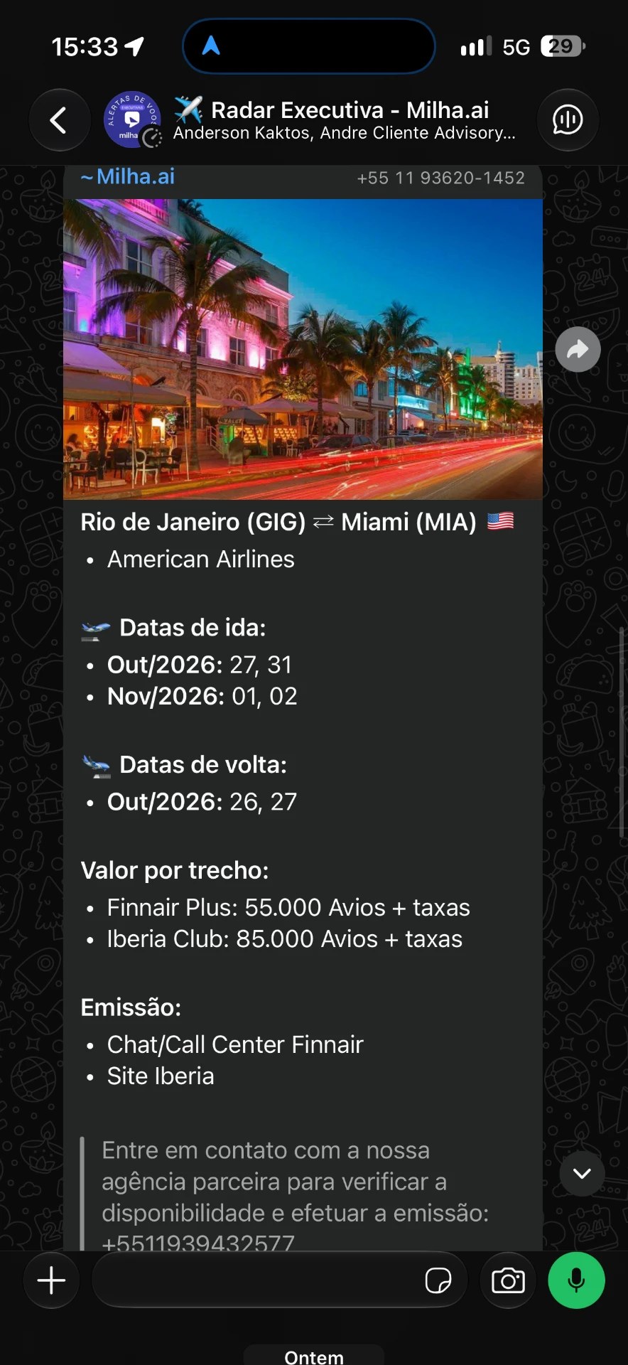 Alerta real: Rio de Janeiro e Miami em executiva American Airlines por 55.000 Avios por trecho